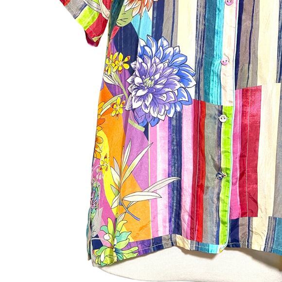 Johnny Was Summer Stripe Button Up 100% Silk SZ XS - Picture 3 of 9